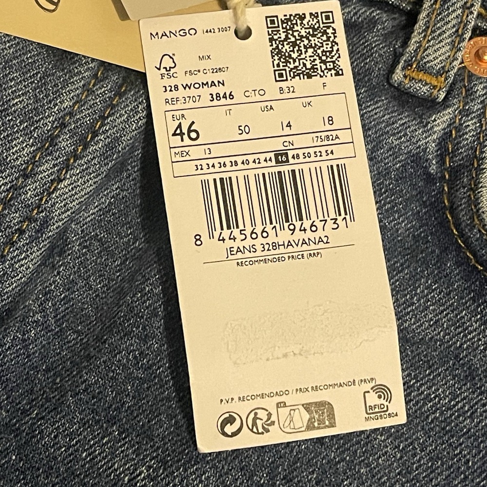 MNG Mango Havana Jeans Women 46 Blue Straight High Waist Cropped‎ Button Fly - Picture 7 of 16